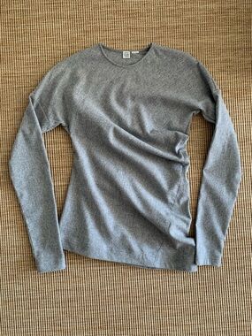 Toteme Twisted Flannel Wool Ruched Crewneck Basic Long Sleeve Top Gray